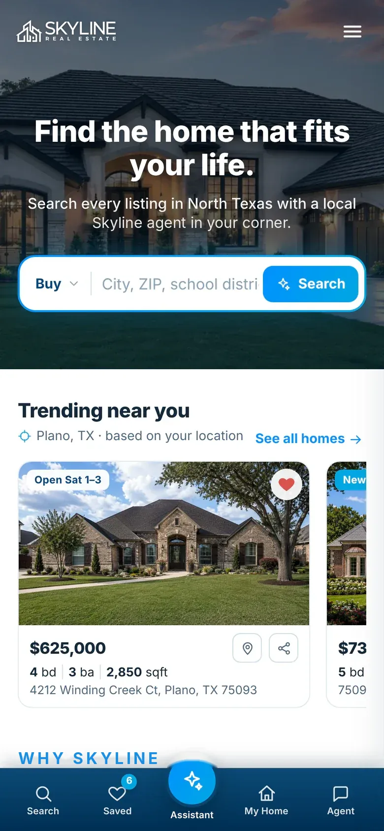 Skyline Real Estate website on a phone